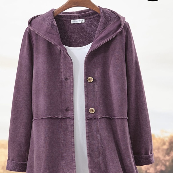 Coldwater Creek Petite Medium Fleece Swing Cardigan in Black Raspberry - Picture 1 of 5